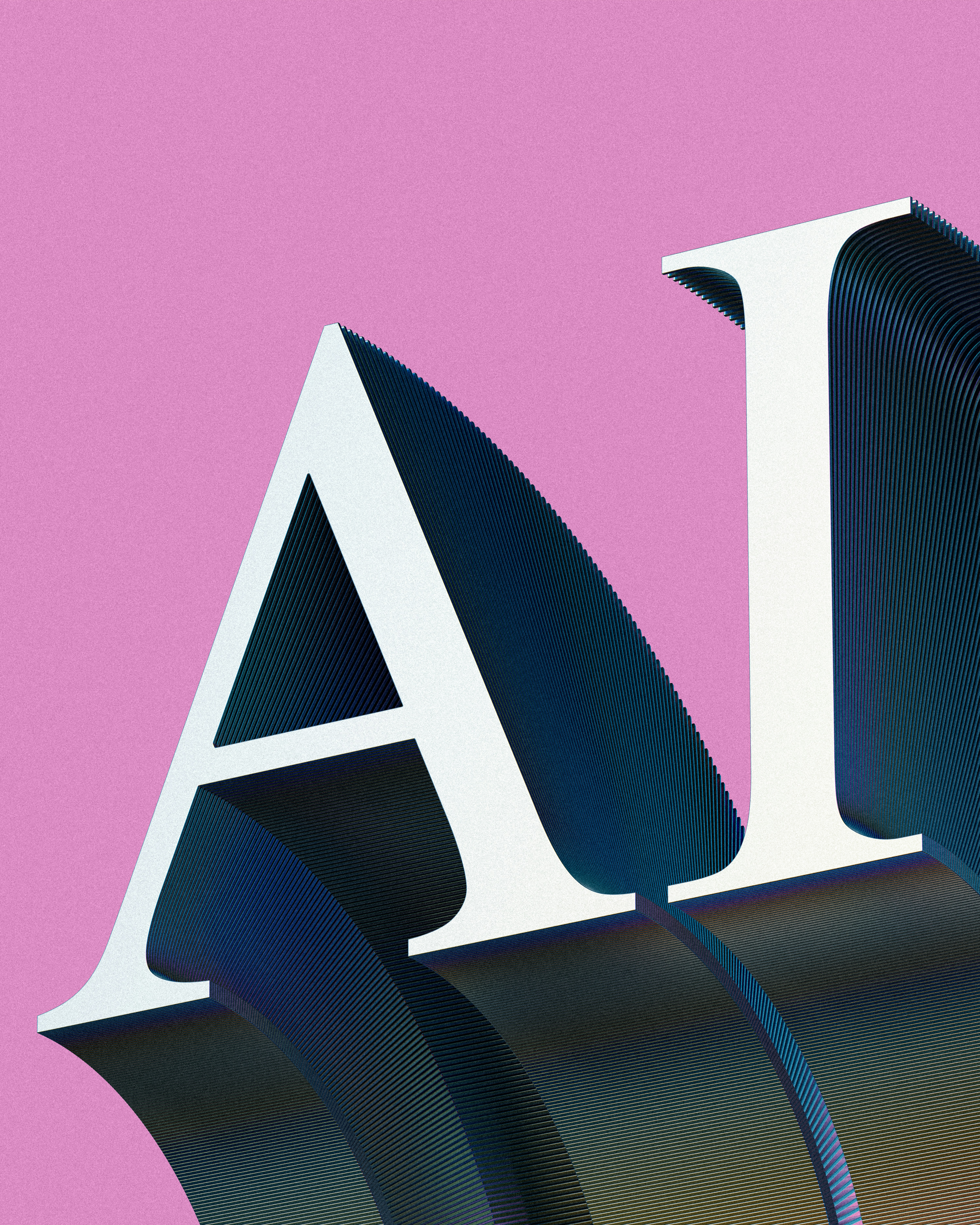 3D render of the word AI designed as multiple meticulously stacked layers of AI text, symbolizing the vastness of the data used to train the model.